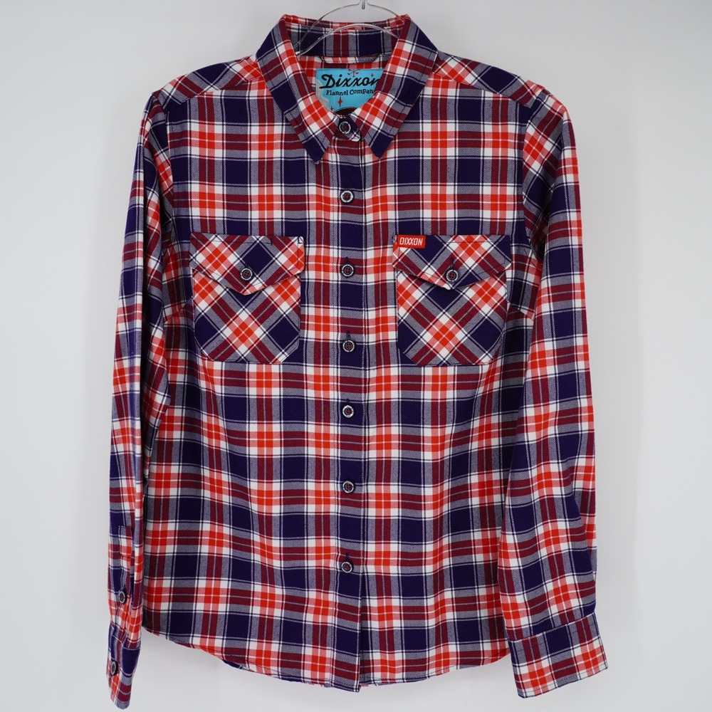Dixxon American Summer Red White Blue Plaid Flannel Long Sleeve Shirt Women's M